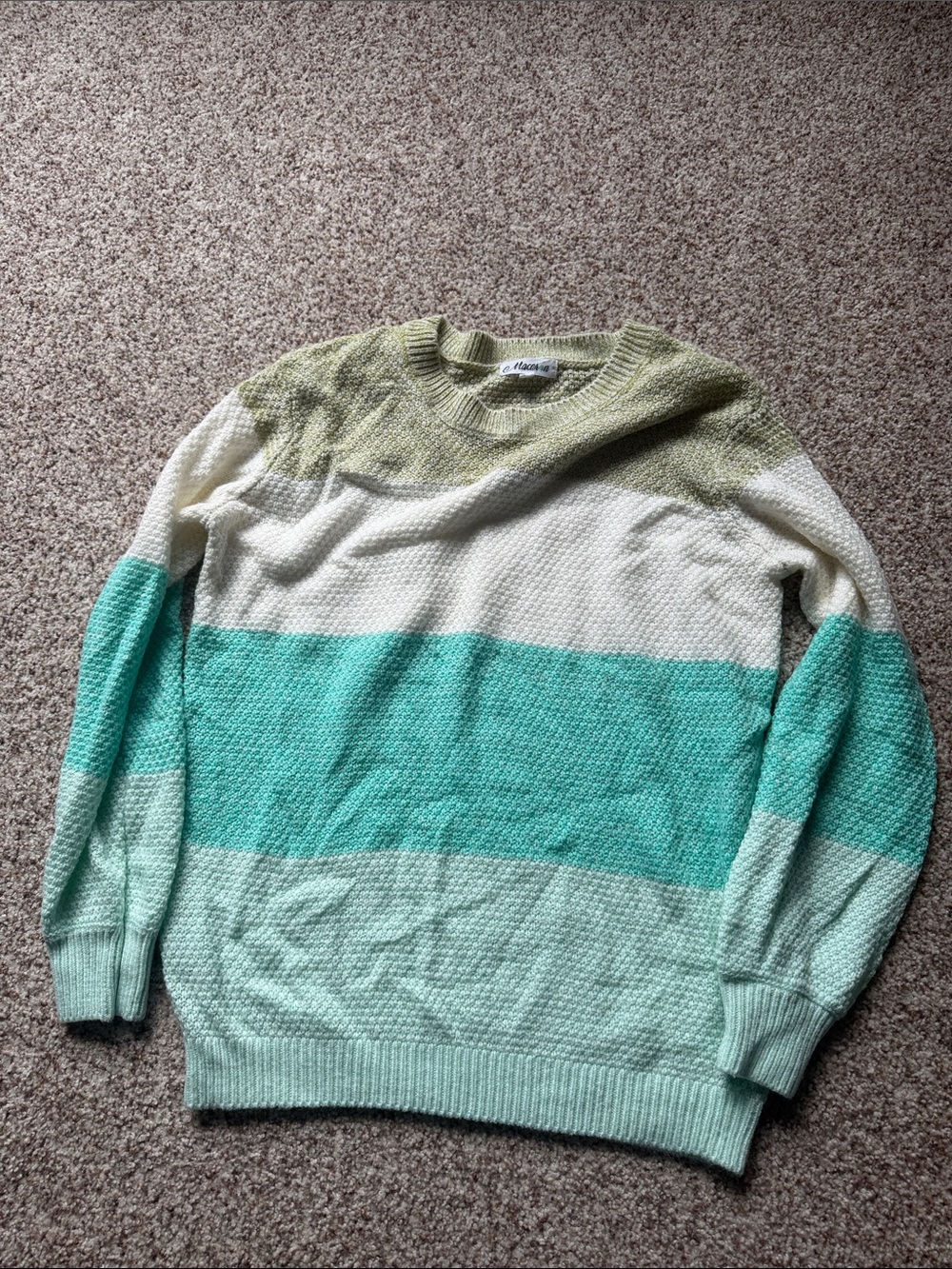 Relaxed Crewneck Colorblock Sweater in Mint, Teal & Cream
